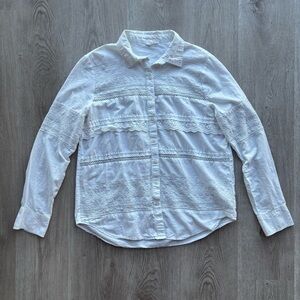 White Gap cotton lace long sleeve button up shirt
